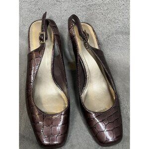 Dexter Women’s 7.5 W Purple Faux Croc Patent Kitten Heels Shoes Slingback Pumps